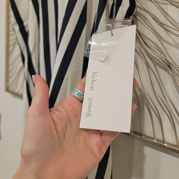 Anthropologie Bishop + Young Ivory Navy Striped High Neck Sleeveless Top Large - Picture 8 of 12